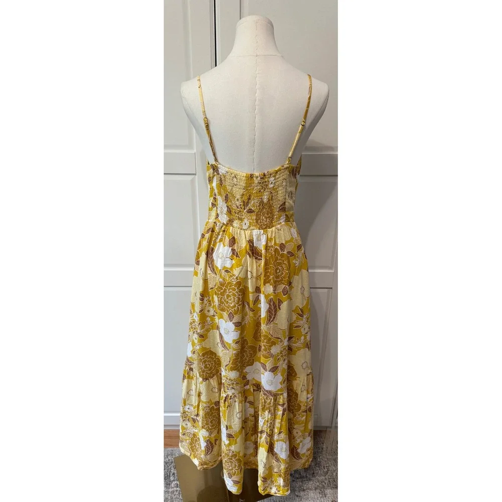 Abercrombie & Fitch Yellow Floral Button Front Tiered Maxi Dress Medium